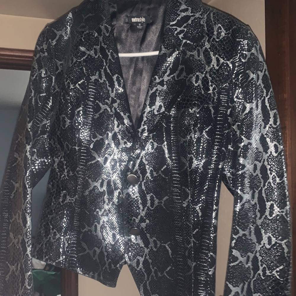 Snakeskin cropped jacket. Never worn, excellent condition. Faux leather material